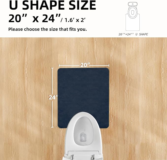 TYUU Toilet Rug, Thin Toilet Rugs U Shaped Washable Non Slip Absorbent Quick Dry Low Pile Toilet Mat, 20"x24" U Shape Navy Blue