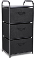MAX Houser Dresser Storage with 3 Fabric Drawers, Black | Vertical Storage Unit for Bedroom,Chest of Drawers with Metal Frame, Wooden Tabletop, for Living Room, Closet
