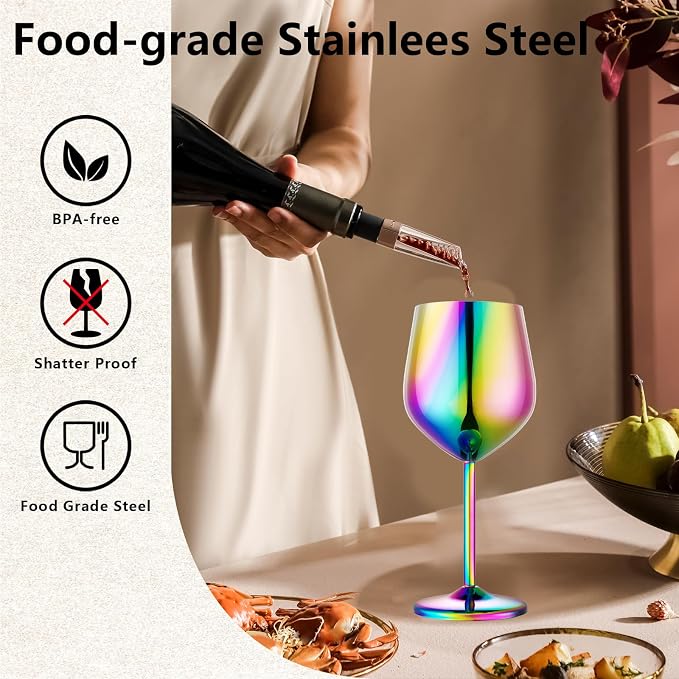 UNISWEET Unbreakable Stainless Steel Wine Glasses Set of 4, Colorful | 17oz Unique Fancy Metal Wine Goblets, Shatterproof, Ideal for Outdoor, Camping, Travel, Pool, Great Gift for Wine Lovers