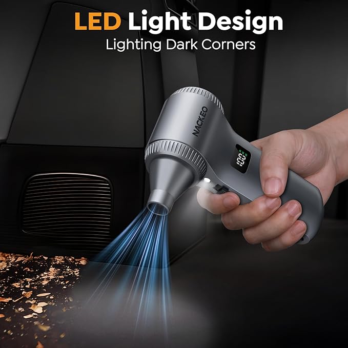 Compressed Air Duster, Cordless Mini Air Blower with Up to 230000 RPM Motor, 100-Speed Adjustable Electric Air Duster with LED Light and Display Screen for PC, Keyboard, Car & Outdoor Use