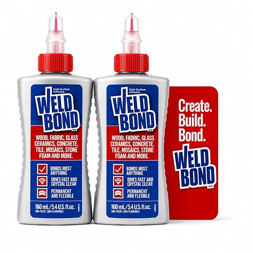 Weldbond Multi-Surface Glue Non Toxic for Mosaic Wood Craft 5.4oz (2 Pack) | Non Toxic Glue Dries Crystal Clear Heavy Duty Adhesive Glue for Craft, Ceramic, Wood Working, Glass, Porcelain, Tile and more
