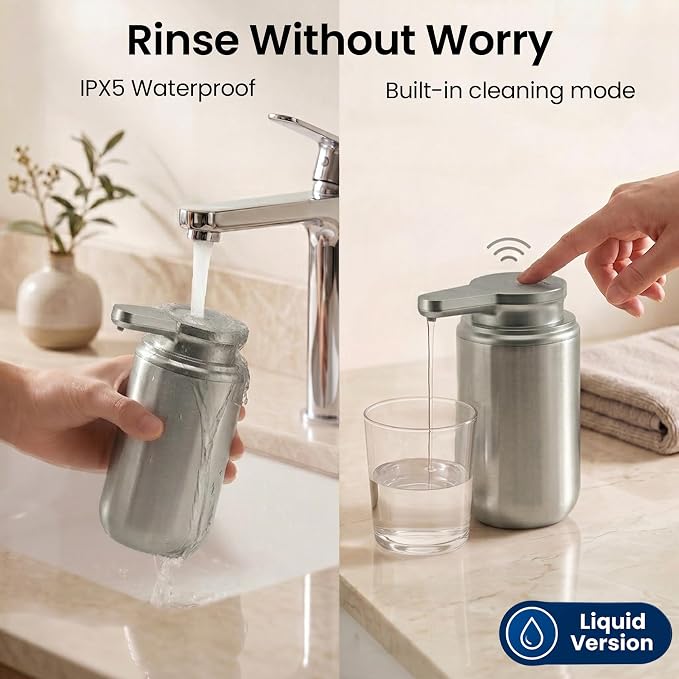 GentleJet WaveJet Automatic Liquid Soap Dispenser Touchless Sensor, USB-C Rechargeable, 304 Stainless Steel, IPX5 Waterproof for Bathroom Kitchen Sink, 10 oz / 300 ml