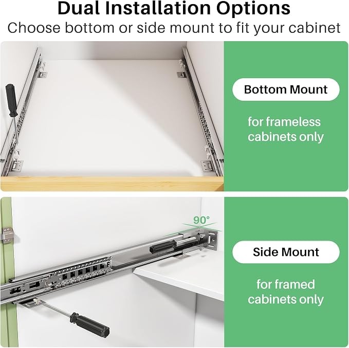 2Pack Pull Out Cabinet Organizer, Soft Close Wooden Slide Out Drawers for Pots, Full-extension Roll Out Shelves for Kitchen Cabinets, Pantry Organization, Bottom and Side Mount(15"W X 21"D x 3.4''H)