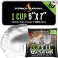 50 Mylar Bags for Food Storage, Airtight 7-Mil Thick Gusseted Zip Lock, Long Term, Reusable, Emergency Food Supply & Freeze Dryer Bags - 1 Cup 5x7 Inch