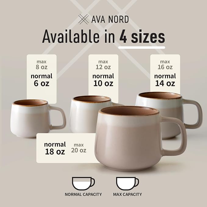 Ava Nord Small Stoneware Ceramic Coffee Mugs Set of 4-6 oz - Rose Sand | Lead-Free, Non-Toxic, Freezer - Microwave & Dishwasher Safe, Comfortable Handle, Aesthetic Nordic Design for Cappuccino