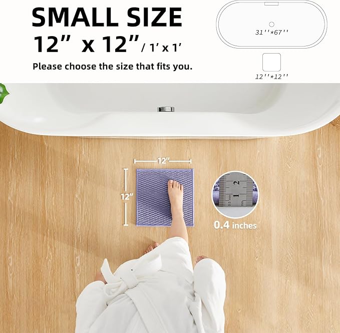 TYUU Small Bathroom Rugs, Non Slip Washable Bath Rugs Super Absorbent Bathroom Rug Thin Quick Dry Low Pile Bath Mats, Lavender 12"x12"