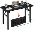 XBurmo Small Folding Desk Folding Table, No Assembly Foldable Desk Gaming Desk, 43.3-Inch Computer Table Workstation with 2 AC Outlets and 2 USB Ports for Bedroom and Home Office, Dark Oak