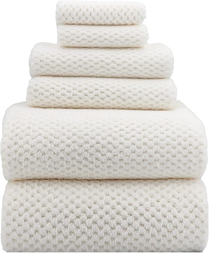 YTYC 39x78 Bath Sheets Set,Towels for Bathroom,White,6-Pieces | 2 Extra Large Bath Towels, 2 Hand Towels, 2 Washcloths, Super Soft,Highly absorbent,Hanging Loop,80% Polyester