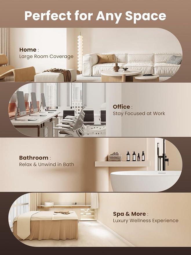 Waterless Diffuser with 5 Hotel-inspried Scent Oil Set - Cold Air Diffuser Up to 2000 Sq.ft for Large Home Office Hotels and Spas, Remote & Panel Control, 4 Timer 3 Scent Intensity Models, 3.4 fl oz