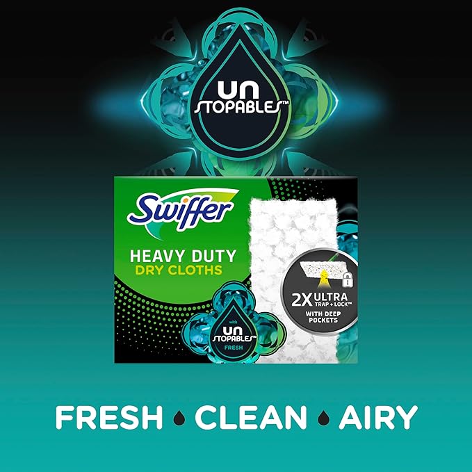 Swiffer Sweeper Heavy Duty Dry Multi-Surface Cloth Refills for Floor Sweeping and Cleaning, Unstopables Fresh Scent, 20 Count