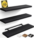 BAYKA Floating Shelves for Wall, Set of 3, 35.4 Inches Long Black Wall Mounted Rustic Wood Shelves for Bathroom, Bedroom, Living Room or Kitchen, for Book/Storage/Decor with 30lbs Capacity