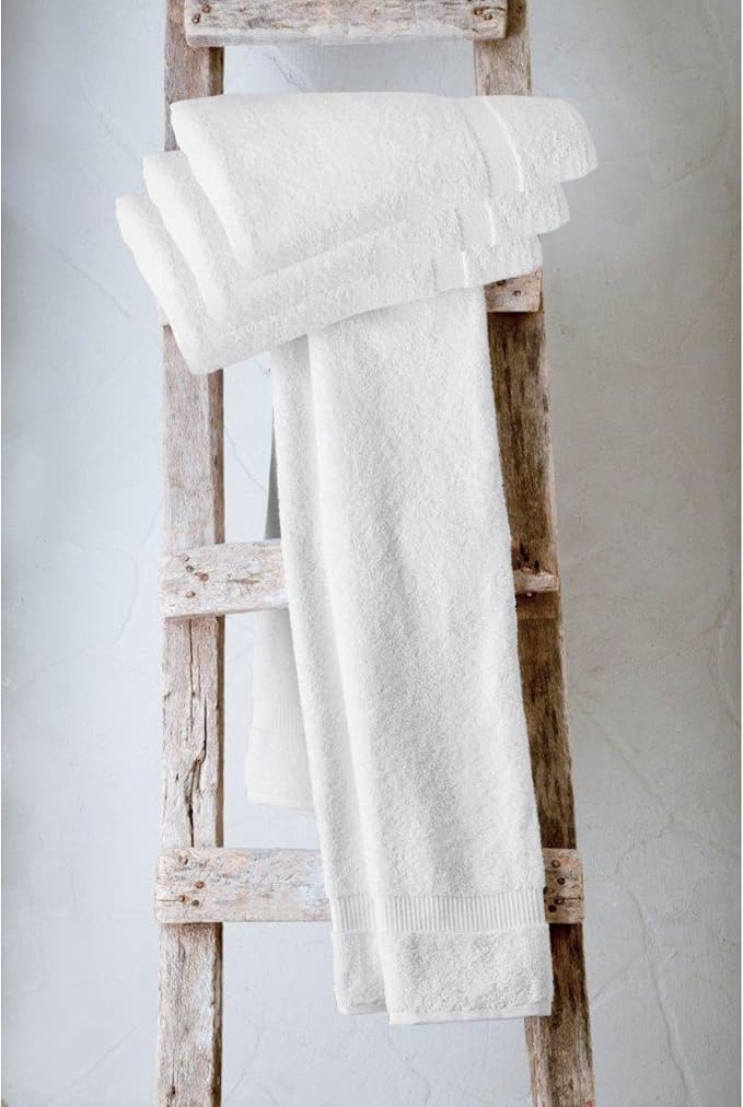 SALBAKOS 4-Piece 100% Turkish Cotton Bath Towels, 27x54 inch, White | Standard Size, 630 Gsm Thick Super Soft Highly Absorbent Quick-Dry Bathroom Towel, Premium Hotel & Spa Quality Made in Turkey