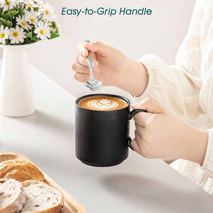 vancasso Porcelain Coffee Mugs Set of 6, 16 Oz Large Black Coffee Cups for Latte, Cappuccino, Tea & Hot Cocoa, Sleek Modern Café Style for Home, Office & Coffee Bar, Microwave & Dishwasher Safe