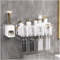 Toothbrush Rack Tooth Cup Toothbrush Shelf Free Punching Mouthwash Cup Toothbrush Shelf Bathroom Toothbrush Cup Wall Hanging Family Tooth Set Bathroom Toothbrush Holder(B)