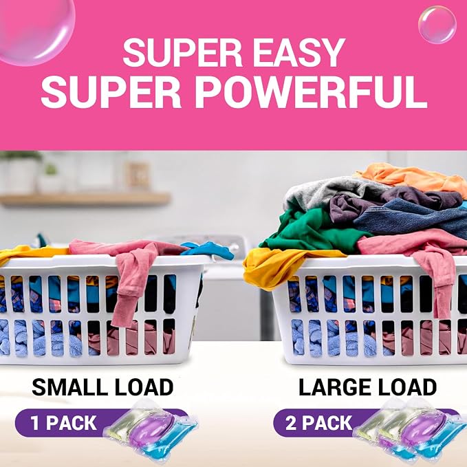 WBM 10-in-1 Laundry Detergent Pods, Fabric Softener with Lavender Extracts, High-Efficiency Laundry Pods with Powerful Stain Lifter Technology - 32 Count Bag