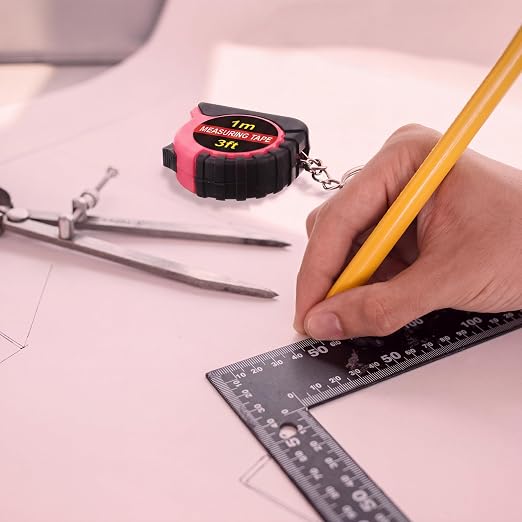 Kanayu 50 Pcs Mini Tape Measure Keychains 3 ft Small Retractable Measuring Tape Bulk with Lock Steel Easy Read Pocket for Birthday Party Favors Daily Use (Rose Pink)