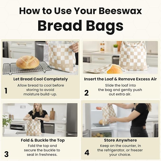 2-Pack XL Premium Reusable Beeswax Bread Bags for Homemade Sourdough, 17x13 | 100% Organic Cotton, Secure Lock Closure, Artisan Sourdough Keeper, Freezer-Safe, Bread Storage, Eco Bread Gift for Bakers