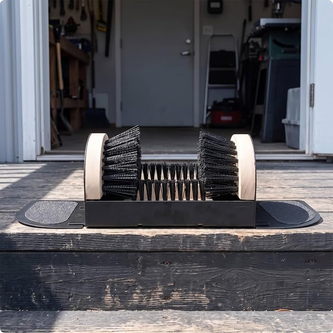 Outdoor Shoe Brush Boot Scrubber Cleaner Wiper with Heavy Duty Fixed Structure and Ebony Base for Tough Mud and Grit Side and Bottom bristles Clean, with Pedal