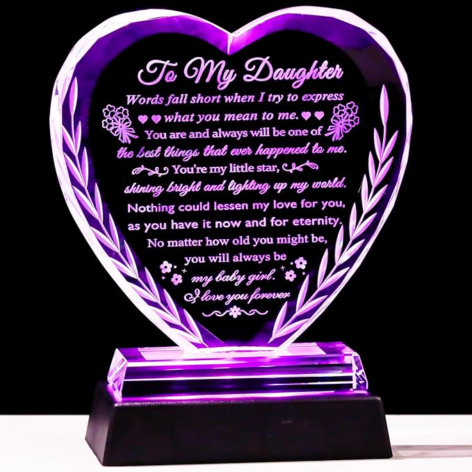 YWHL Daughter Gifts from Dad Mom, Meaningful Birthday Gifts for Daughter Adult with Colorful Light Base, to My Daughter Christmas Graduation Mother's Day Present Ideas