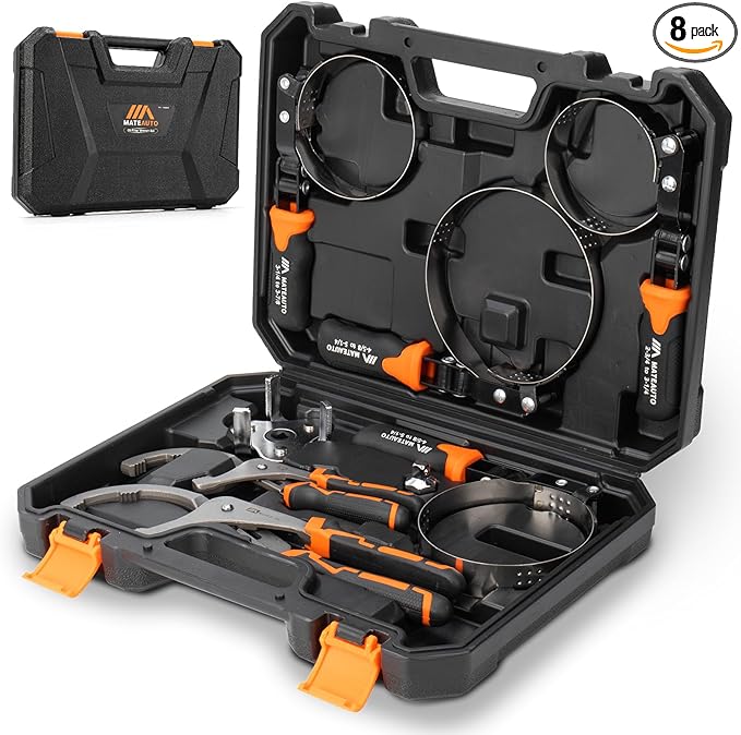 Oil Filter Wrench Set, 8 Piece Adjustable Oil Filter Wrenches 2-3/4" to 5-1/4", 9" & 12" Universal Oil Filter Removal Tool with 1/2" to 3/8" Adapter, Organized in Storage Case (8-Piece Set)