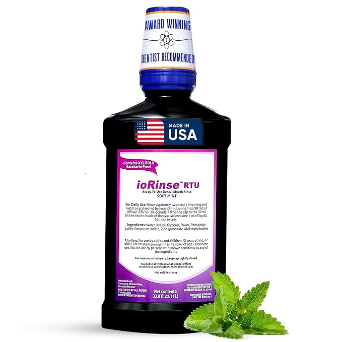 ioRinse RTU Halitosis Mouthwash for Fresh Breath, Dentists' Top Choice, Alcohol Free & Fluoride Free Molecular Iodine Oral Rinse, Soft Mint, Professional Clean Mouth Wash, RTU Mouthwash 33.8 oz