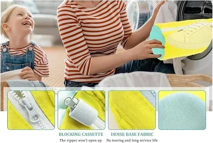 1/4PCS Shoe Washing Bag Washing Machine Laundry Bags Microfiber Closure Shoes Cleaning Bag Shoes Laundry Net Fluffy Fibers(1PCS-yellow)