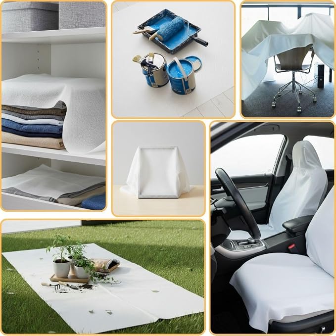 Disposable Single-Use Nonwoven Drop Cloth and Cover | Size: 30 x 30 Inch | 1 Roll with 200 perfurated pieces | Color: White | Disposable sheets for covering furniture, floors from dust and paint