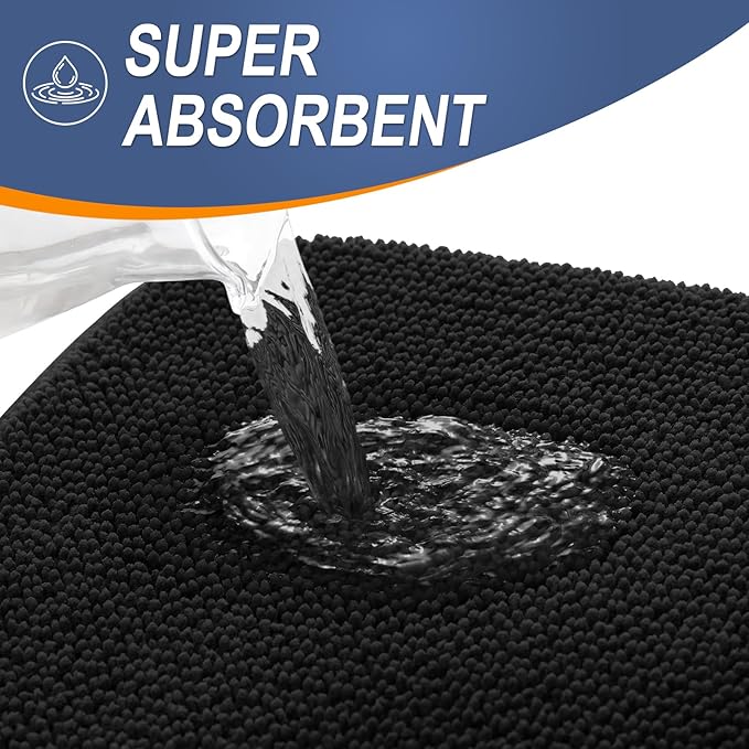OLANLY Thick Memory Foam Bathroom Rugs 30x18, Absorbent Bath Mat, Black | Soft Quick Dry Bath Rugs Mats, Non-Slip, Machine Washable Carpet for Bathroom Floor, Tub and Shower, Home Decor Accessories