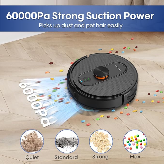 Robot Vacuum and Mop Combo, 6000Pa Strong Suction, Self-Emptying Dock,LiDAR Navigation, 90-Day Hands-Free,Robotic Vacuum for Pet Hair, Dust, Hard Floors and Carpets