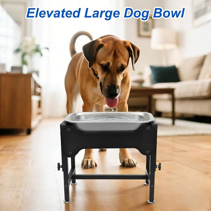 YUEPET Outdoor Elevated Dog Water Bowl, 1.25 Gallon Bowl for Dogs | 4 Adjustable Heights, 1.25 Gallon Stainless Steel Bowl, Raised Stand, Food and Water Use, Indoor Outdoor Use, Large Dogs