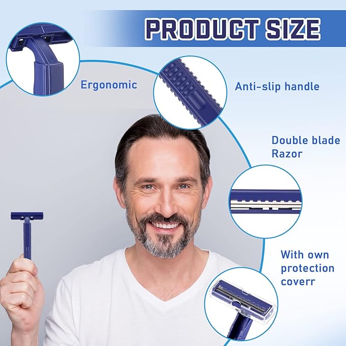 Chumia Twin Blade Razors for Men Stainless Steel Disposable Razors Men Bulk Plastic Shavers Multipurpose Portable Manual Disposable Shavers for Bathing Hotel Travel(195 Pieces)