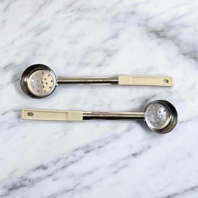 3 oz Slotted Stainless Steel Portion Control Ladle Spoon | Commercial-Grade Spoodle for Portioning & Draining - Pasta, Veggies & Buffet Service. Color-Coded by Size. Dishwasher Safe.