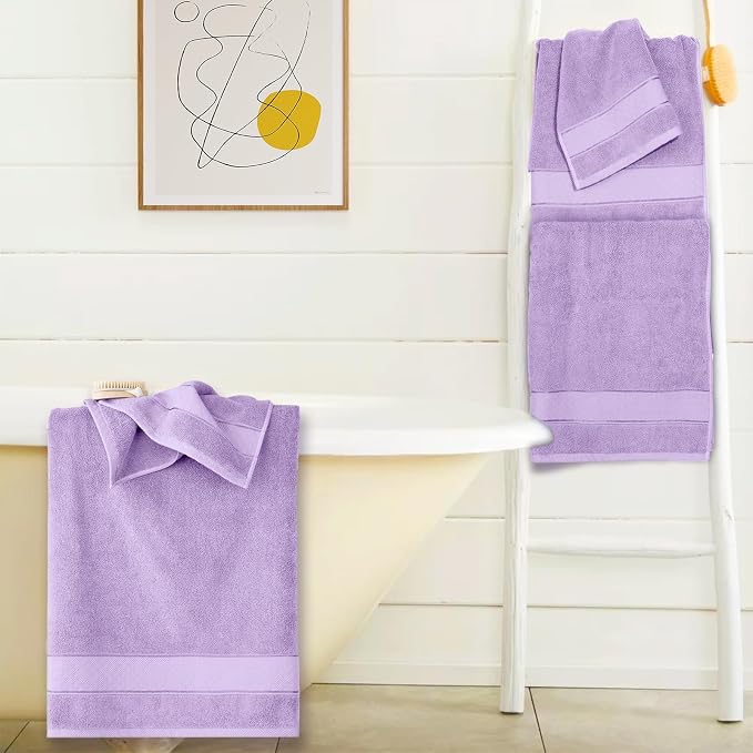 COZYART Bath Towel Set 6 PCS, Luxury Lavender 100% Turkish Cotton 650GSM | Soft Absorbent Quick Dry, OEKO‑Tex 100 Cert. Zero Twist Ring Spun Cotton, Plush Fluffy, Breathable Hotel Quality Towels Set