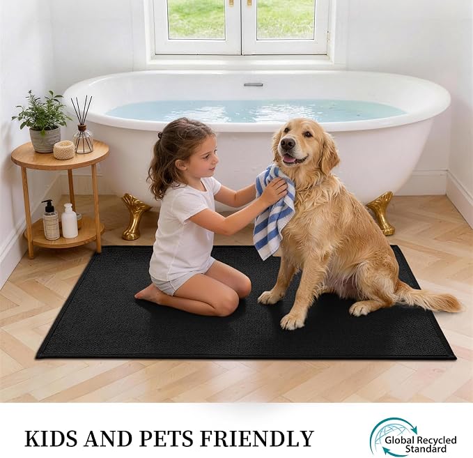 YIHOUSE Black Bathroom Rugs Sets 5 Piece, Quick Dry Thin Bath Mat with Toilet Rug, Non Slip Absorbent Machine Washable, Bath Runner Rugs for Bathtub Sink Home Decor