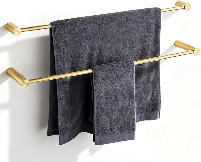 Towel Racks for Bathroom, NEWRAIN 30 inch Double Bath Towel Bar Wall Mounted, Stainless Steel Kitchen Towel Holder, Brushed Gold Towel Rod Towel Rail Hange