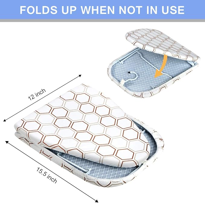 SheeChung Small Ironing Board 30"Lx12"W,Tabletop Iron Board with Mesh Metal | Foldable,Hook for Hanging,Heat Resistant Cover with Padding,Non-Slip Feet,Mini Ironing Board for Dorm Apartment Small Space