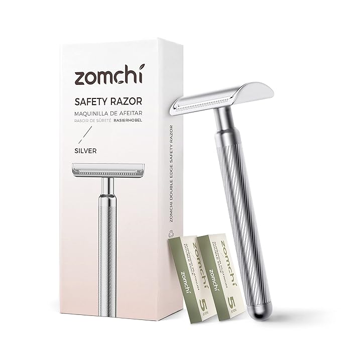 Double Edge Safety Razor, Metal Razor Includes 10 Double Edge Blades | Classic silver finish with a clean metallic look that complements any grooming setup.