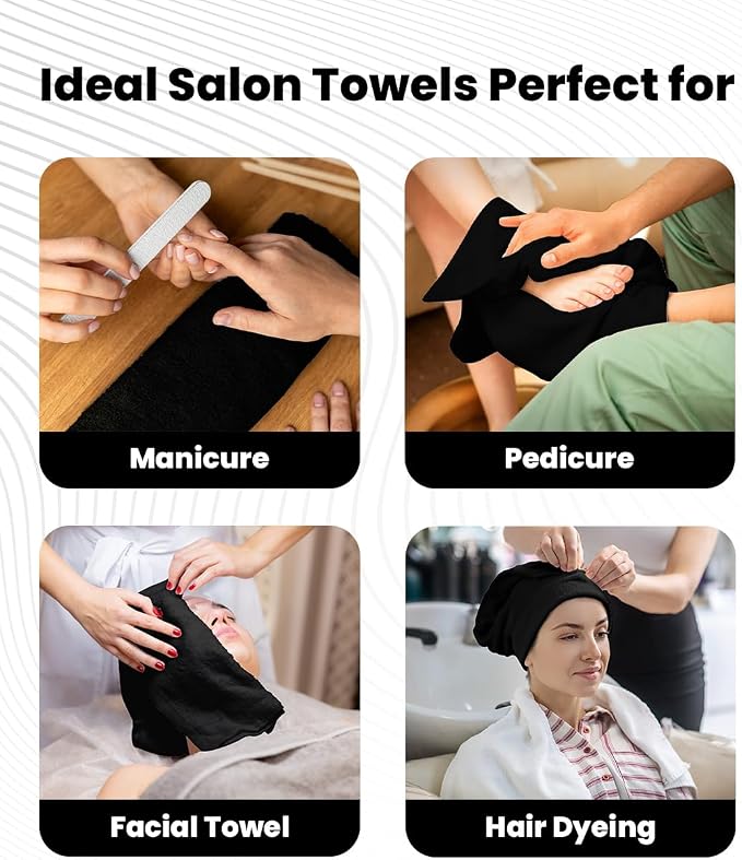 Avalon Towels Salon Towel - Black Hand Towels Bulk Pack of 24 - 100% Cotton Absorbent Spa, Facial & Gym Towel for Working Out - 16x27 Inches (Not Bleach Proof)