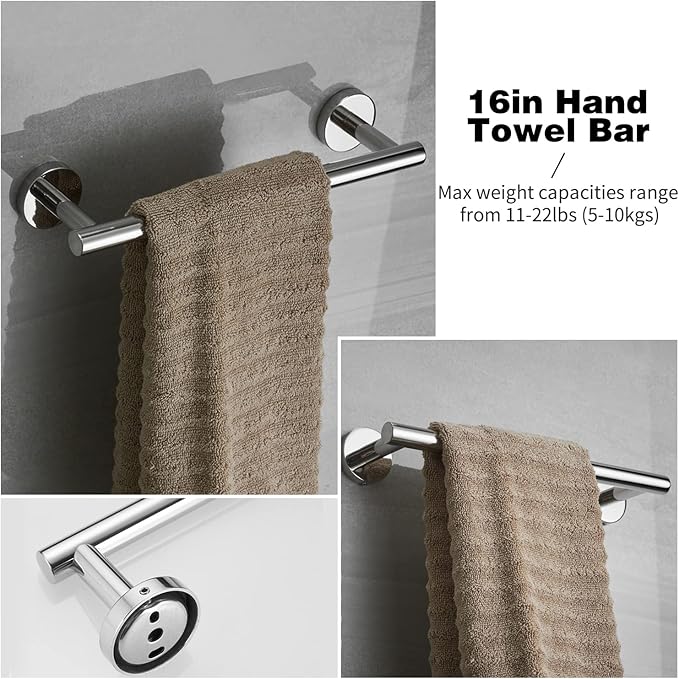 5pcs Bathroom Hardware Set, Brushed Nickel Bathroom Hardware Set, Including 16" Hand Towel Bars, Toilet Paper Holders, Towel Rings, Robe Towel Hooks