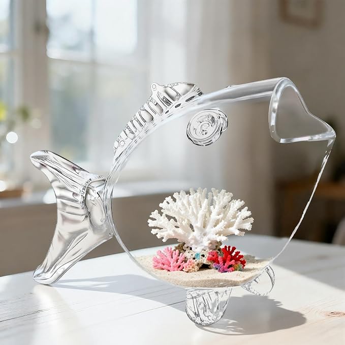 Thick-Walled,high-Transparency Glass Fish Tank,Small Fish-Shaped Fish Tank | Unique Fish Design, Clear Glass Material, Desktop Decor, Open Top Bowl, Home & Office Use