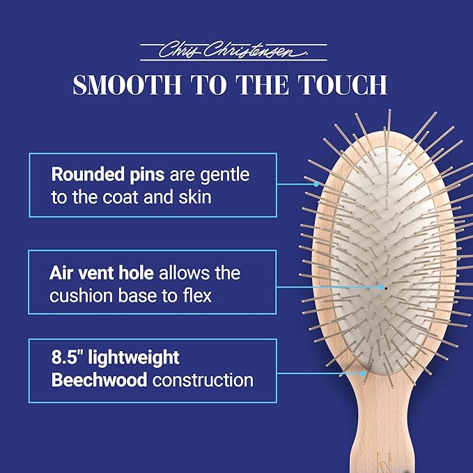 Chris Christensen 35 mm Oval Pin Dog Brush, Original Series, Groom Like a Professional, Stainless Steel Pins, Lightweight Beech Wood Body, Ground and Polished Tips
