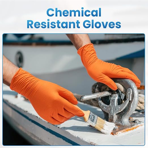 Borje Orange 8 Mil Nitrile Disposable Gloves, 100 Count, Large | Heavy-Duty, Latex & Powder Free, Raised Diamond Texture, Mechanic, Industrial, Automotive, Gardening
