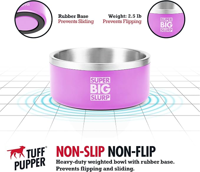 Tuff Pupper 100 oz Heavy Duty Insulated Stainless Steel Dog Bowl for Large Dogs, Non-Slip Base, Dishwasher Safe