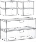 caktraie Acrylic Stackable Storage Drawers Set of 6, Clear Plastic Storage Drawer Organzier, Storage Organizer, Makeup Organizer,Ideal for Vanity, Bathroom,Cabinet,Pantry Organization