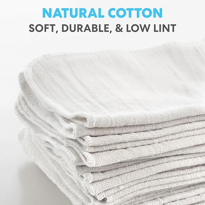 Simpli-Magic Cotton Shop Towels 14"x12" (145 Pack) – Reusable Cleaning Shop Rags for Automobiles, Industries, Garage and Homes (White)