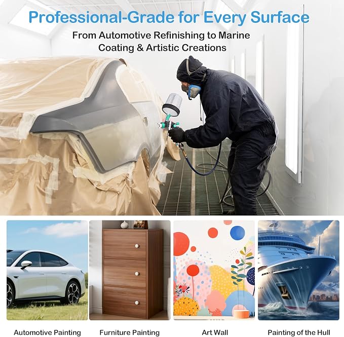 HVLP Air Spray Gun Kit Includes 10 Disposable 650ml Paint Cups with 1.4/1.7/2.0mm Nozzles. The Automotive Paint Spray Gun can be Used for Primer, Clear Topcoat Application (Blue)