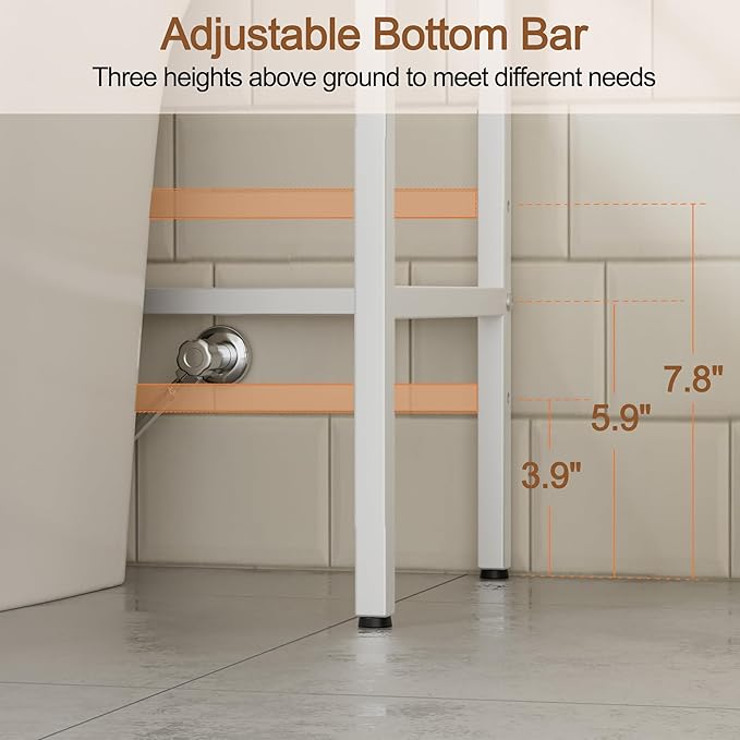 Over The Toilet Storage Rack - 3 Tier Bathroom Organizer with 4 Hooks & Paper Holder - Space Saving Metal Shelf for Bathroom - White Toilet Storage