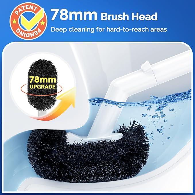 HAMITOR Toilet Plunger Bowl Brush Combo：Heavy Duty Rubber for Drain Clog Remover - Curved Design Bristles for Deep Cleaning Under Rim - Compact Bathroom Cleaning Tools for New Homet Essentials - White