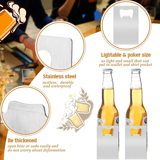 Nuogo 100 Pcs Stainless Steel Card Bottle Openers Bulk Metal Card Beer Openers Groomsmen Wallet Bottle Opener for Wedding Party Bridesmaid Favors Gifts (Silver)