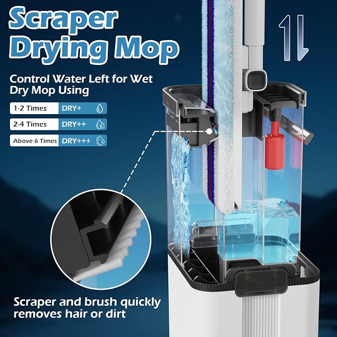 Midyb Mop and Bucket Set, 2026 Upgraded Flat Mop and Bucket System with 2 Pads, Mop Bucket with Wringer Set, Spray Cleaning, Auto Dirty Water Separation Keep Water Fresh, Mops for Floor Cleaning